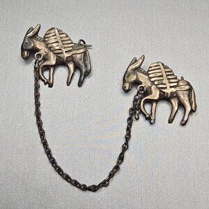 VTG Los Castillo Silver Donkey Brooch 3" Partial 2 Mule Pin Mexico